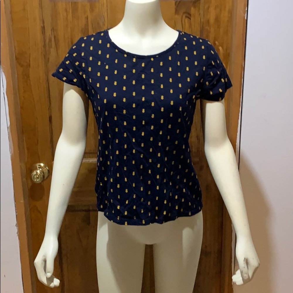 Blue with yellow pineapple pattern T-shirt